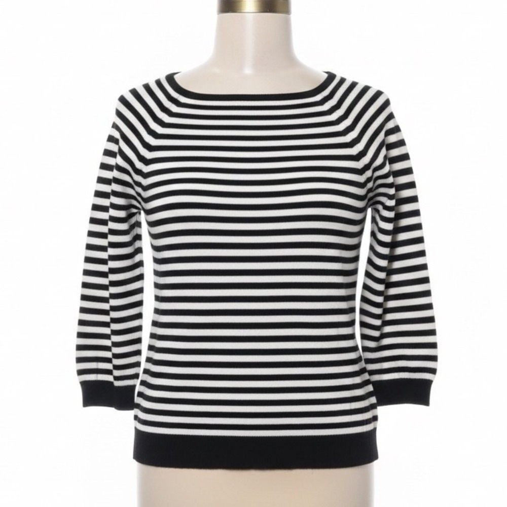 The Limited Striped Sweater Women Medium Black White Boat Neck 3/4 Sleeve Ribbed